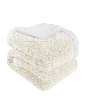 Superior Jacquard Lattice Reversible Fleece Plush Sherpa Blanket, Twin