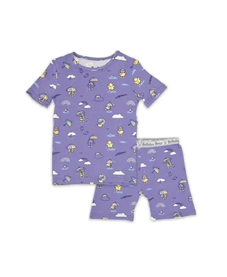 Bellabu Bear Toddler| Child Unisex Rainbow Bear Kids 2-Piece Short Sleeve & Shorts Pajama Set