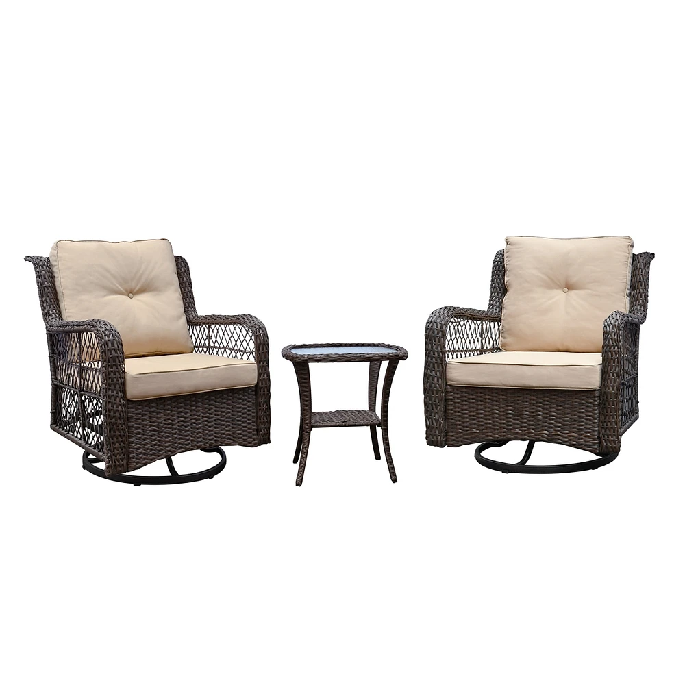 Simplie Fun 3-Piece Outdoor Bistro Set with Swivel Rocker Chairs