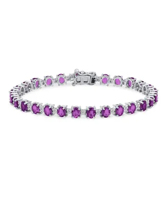 Simple Strand Alternating Natural Purple Amethyst & Zircon Tennis Bracelet For Women .925 Sterling Silver February Birthstone 7.25 Inch