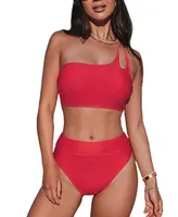 Women's High Waisted One Shoulder Back Lace-up Bikini Sets