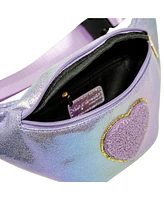 Girl's Purple Shiny Heart Patch Sling Bag