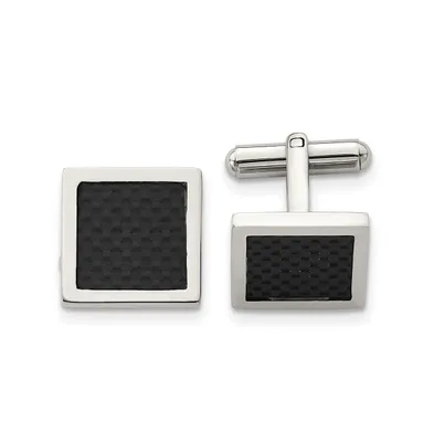 Chisel Stainless Steel Polished Carbon Fiber Inlay Square Cufflinks