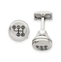 Chisel Stainless Steel Polished Enameled Stick Shift Design Cufflinks