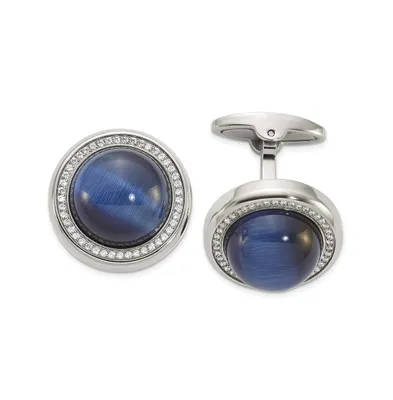 Chisel Stainless Steel Polished Cz and Onyx Circle Cufflinks