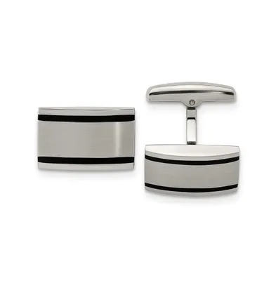 Chisel Stainless Steel Brushed Black Rubber Rectangle Cufflinks