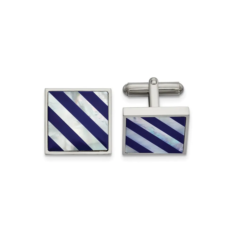 Chisel Stainless Steel Blue Shell Inlay Cufflinks