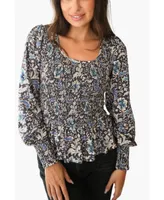 Paneros Clothing Women's Long Sleeve Smock Stella Top Navy Floral Print