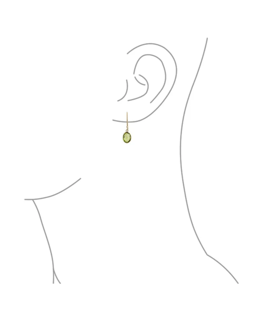 Classic Elegant Genuine 10K Gold Faceted Briolette Gemstone Bezel Set Oval Olive Green Peridot Dangle Drop Earrings For Women Wire Fish Hook
