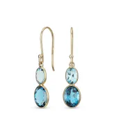 Bling Jewelry Classic Genuine 10K Gold Faceted Briolette Gemstone Bezel Set Double Oval London Blue Topaz & Swiss Blue Topaz Dangle Drop Earrings Wire