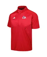 Men's adidas Red Fresno State Bulldogs Sideline Aeroready Raglan Short Sleeve Quarter-Zip Jacket