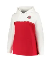 Women's Profile White, Scarlet Ohio State Buckeyes Plus Taping Pullover Hoodie