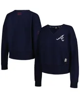 Women's Dkny Sport Navy Atlanta Braves Lily V-Neck Pullover Sweatshirt