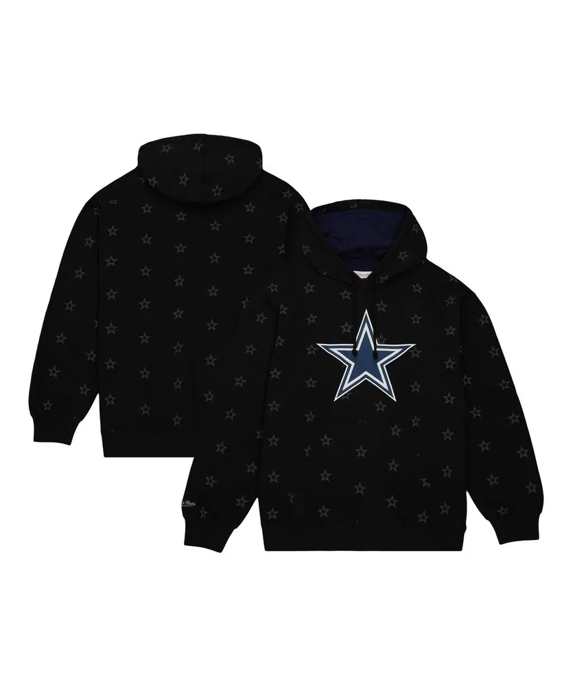 Men's Mitchell & Ness Black Dallas Cowboys Allover Print Fleece Pullover Hoodie