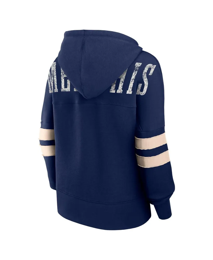 Women's Fanatics Navy Distressed Memphis Grizzlies Bold Move Dolman V-Neck Pullover Hoodie