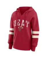 Women's Fanatics Red Distressed Miami Heat Bold Move Dolman V-Neck Pullover Hoodie