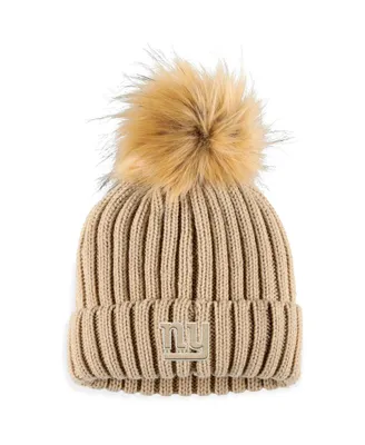 Women's Wear by Erin Andrews Natural New York Giants Neutral Cuffed Knit Hat with Pom