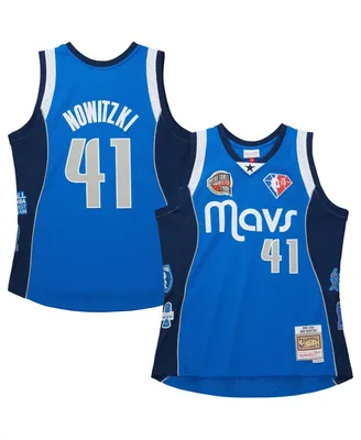 Men's and Women's Mitchell & Ness Dirk Nowitzki Blue Dallas Mavericks Hall of Fame Class of 2023 Throwback Swingman Jersey