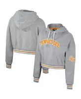 Women's The Wild Collective Heather Gray Distressed Tennessee Volunteers Cropped Shimmer Pullover Hoodie