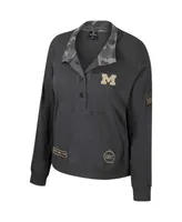 Women's Colosseum Heather Charcoal Michigan Wolverines Oht Military-Inspired Appreciation Payback Henley Thermal Sweatshirt