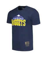 Men's and Women's Mitchell & Ness Navy Denver Nuggets Hardwood Classics Mvp Throwback Logo T-shirt