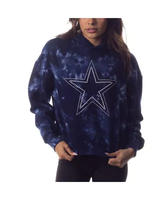 Women's The Wild Collective Navy Dallas Cowboys Tie-Dye Cropped Pullover Hoodie
