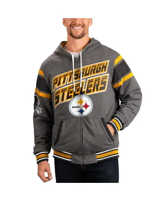Men's G-iii Sports by Carl Banks Black, Gray Pittsburgh Steelers Extreme Full Back Reversible Hoodie Full-Zip Jacket
