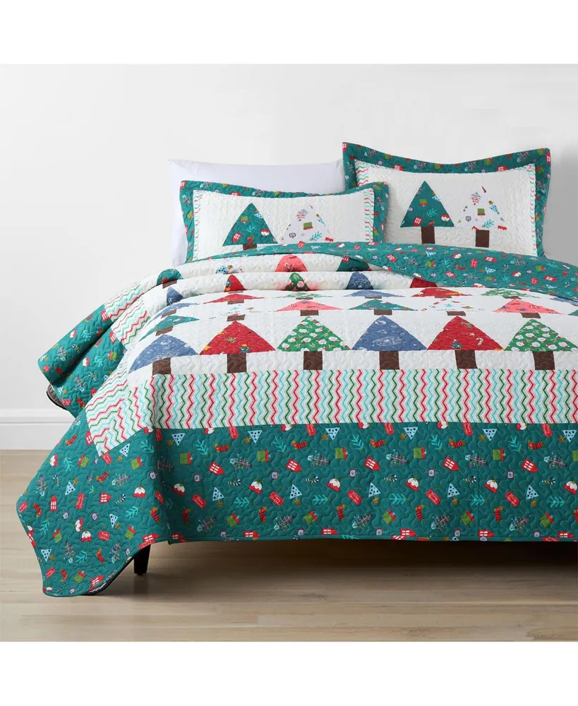 MarCielo 3Pcs Handcrafted Christmas Patchwork Cotton Vintage Like Style Holiday Bedspread Set