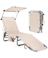 5-Position Adjustable Outdoor Recliner Chair with Canopy Shade