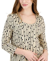 Jm Collection Petite Printed 3/4-Sleeve Rayon Span Top, Created for Macy's