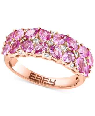 Effy Pink Sapphire (2-1/4 ct. t.w.) & Diamond (1/8 ct. t.w.) Cluster Ring in 14k Rose Gold