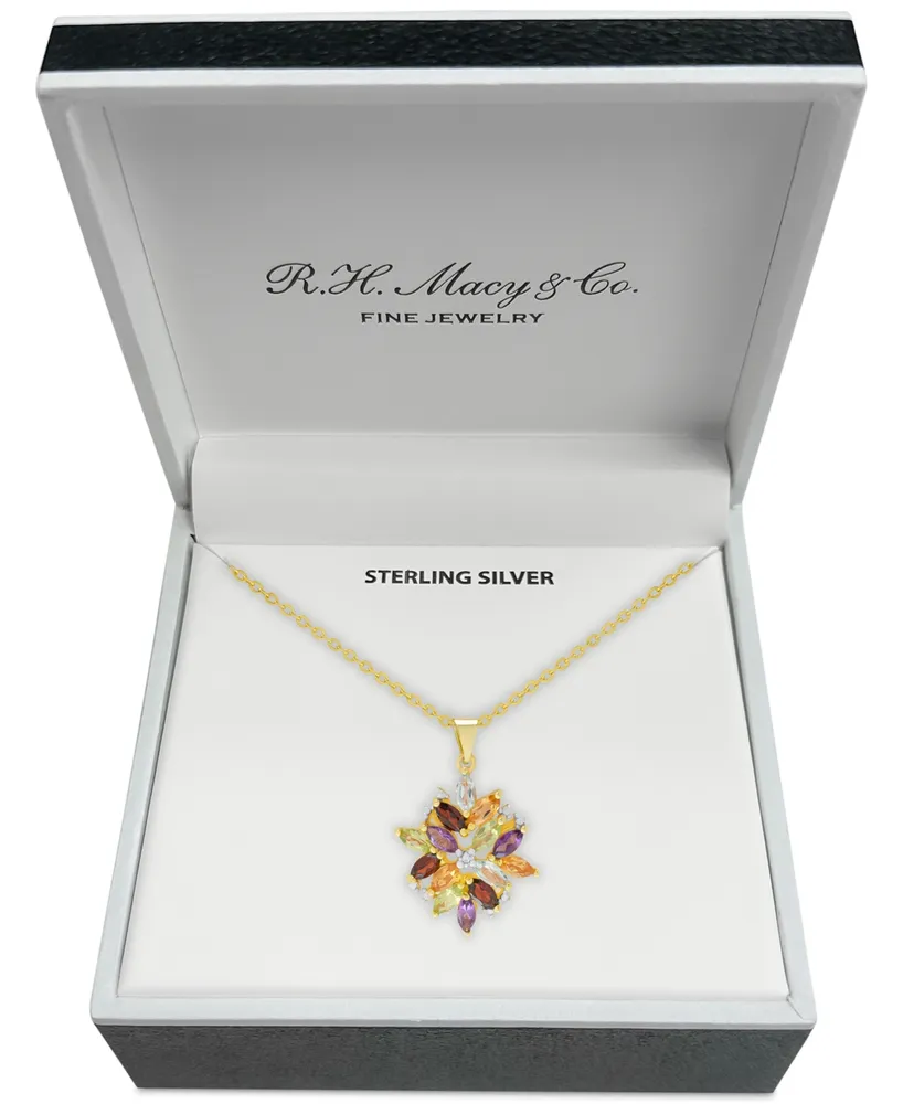 Multi-Gemstone (2-1/8 ct. t.w.) and Diamond Accent Cluster Pendant Necklace in 18k Gold-Plated Sterling Silver - Multi