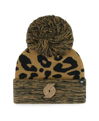 Women's '47 Brand Leopard Portland Trail Blazers Rosette Cuffed Knit Hat with Pom