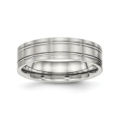 Chisel Stainless Steel Brushed and Polished 6mm Ridged Flat Band Ring