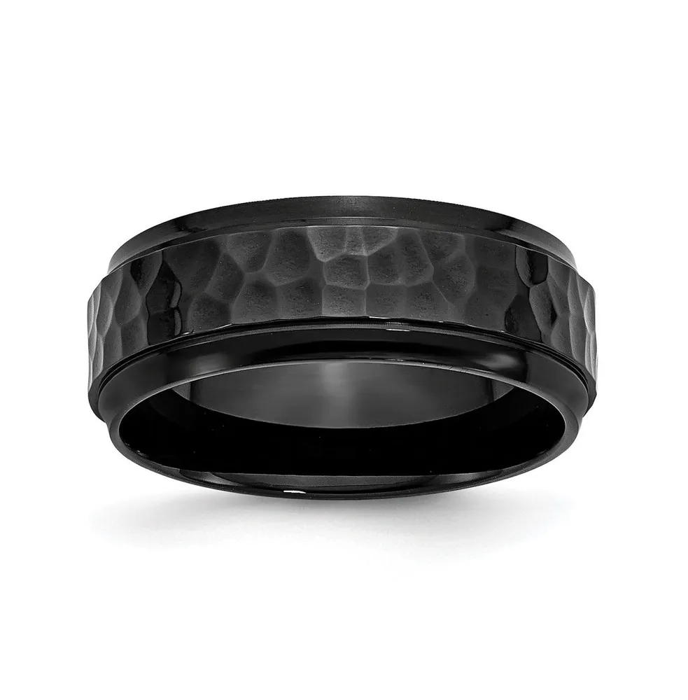 Chisel Stainless Steel Hammered Black Ip-plated 8mm Edge Band Ring