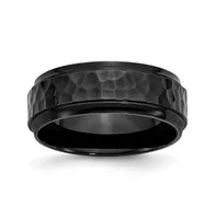 Chisel Stainless Steel Hammered Black Ip-plated 8mm Edge Band Ring