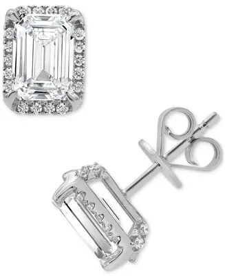 Badgley Mischka Certified Lab Grown Diamond Emerald-Cut Halo Stud Earrings (3-1/3 ct. t.w.) in 14k Gold