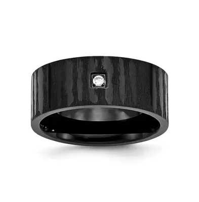 Chisel Stainless Steel Brushed Black Ip-plated Cz 9mm Flat Band Ring