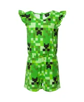 Minecraft Creeper Girls French Terry Sleeveless Romper Green