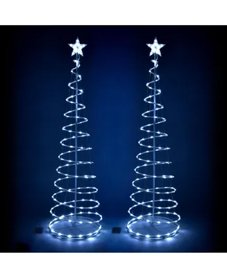 6Ft 182 Led Spiral Christmas Tree Light Star Topper Cool White Decor Lamp 2 Pack