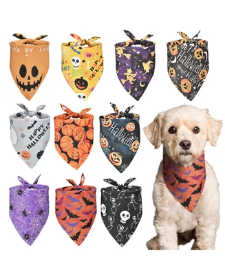 10 Pack Halloween Dog Bandanas Triangle Bibs Scarf Pet Kerchief Pumpkin Ghost