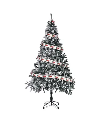 Yescom 7.5 Ft Artificial Christmas Tree Hinged Metal Stand W/1166 Branch Tips, For Home Party Holiday Decoration, Flocked Snow