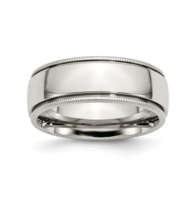 Chisel Stainless Steel Polished 8mm Grooved and Beaded Band Ring