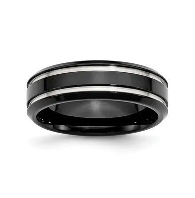 Chisel Stainless Steel Polished Black Ip-plated 7mm Grooved Band Ring