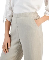 Charter Club Women's 100% Linen Solid Cropped Pull-On Pants, Created for Macy's