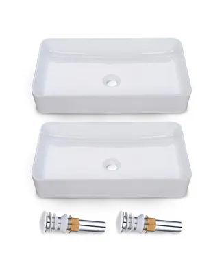 23" x 13" Rectangle Porcelain Ceramic Bathroom Vessel Sink w/Pop Up Drain 2 Pack