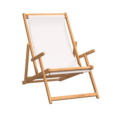 Folding Beach Chair Solid Wood Teak Cream
