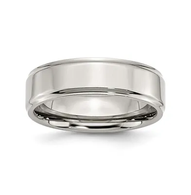 Chisel Stainless Steel Polished 7mm Ridged Edge Band Ring