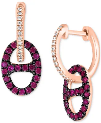 Effy Ruby (3/8 ct. t.w.) & Diamond (1/10 ct. t.w.) Dangle Hoop Earrings in 14k Rose Gold