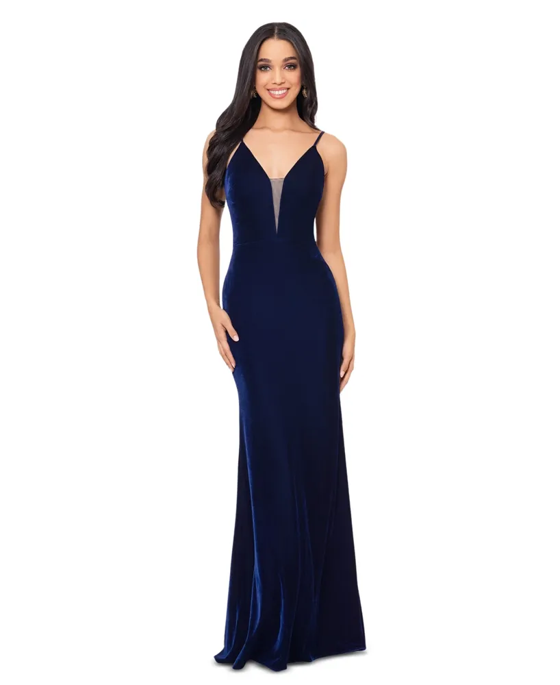 Betsy & Adam Women's Velvet Illusion-Inset Gown